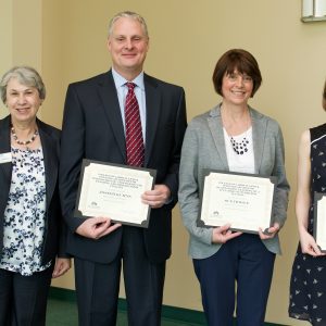 Dean Nancy Gutierrez (left) with Joseph Kuhns, Susan Hodge and Allison Hutchcraft