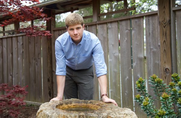 Ari Whiteman with a birdbath